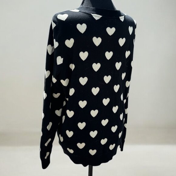 Black Heart Print Button-Front Cardigan Sweater - Picture 2 of 2